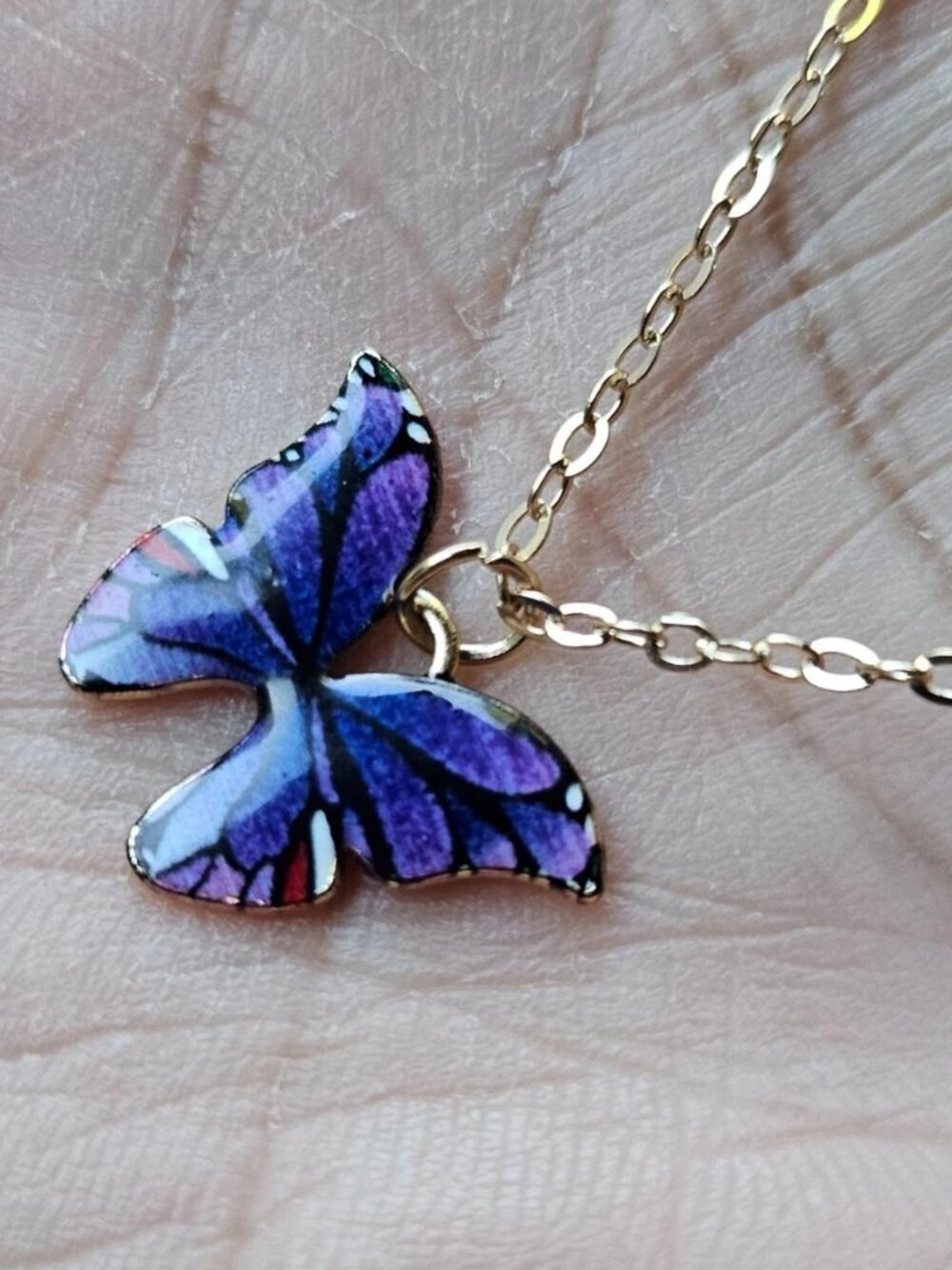 Purple Butterfly Pendant Necklace Fashion Jewelry Gold Tone Chain Necklace - Picture 1 of 11